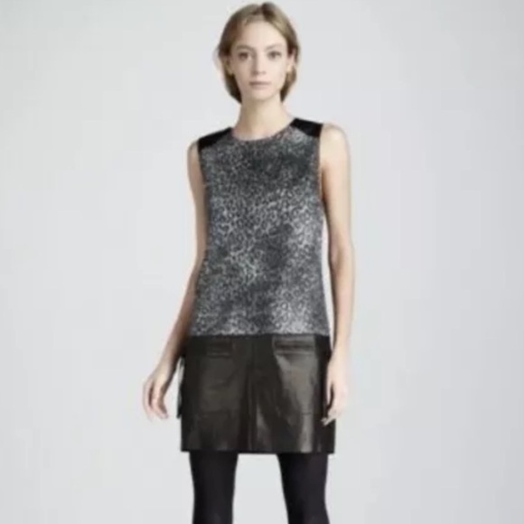 Rebecca Taylor Black Leather Wool Leopard Animal Print Dress Size 10 Medium M - Picture 8 of 8